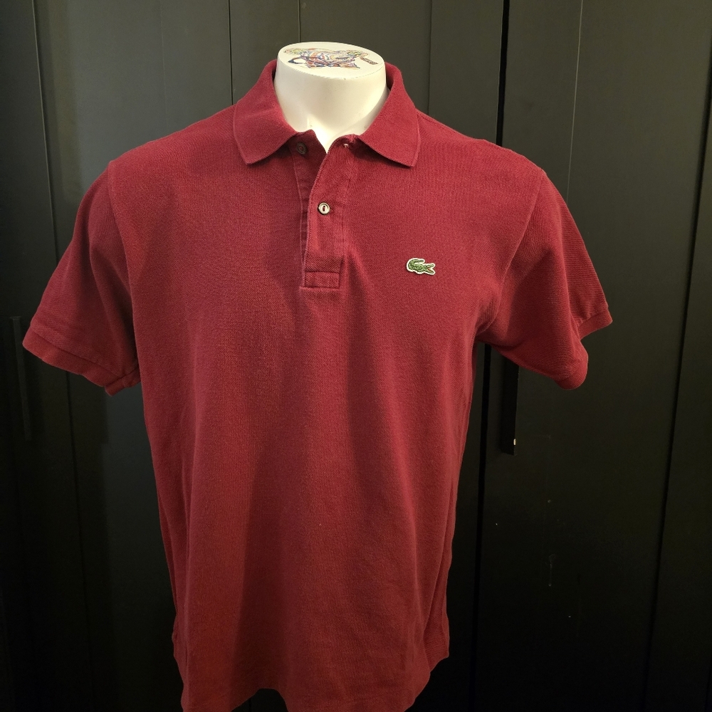 Vintage Size 6 (XL) Classic Lacoste polo in Maroon. Features iconic croc